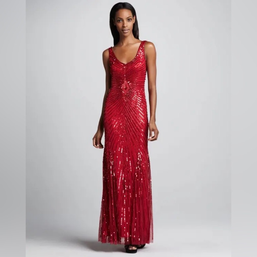 Aidan Mattox Red Sequin Sleeveless Gown Dress Red size 12